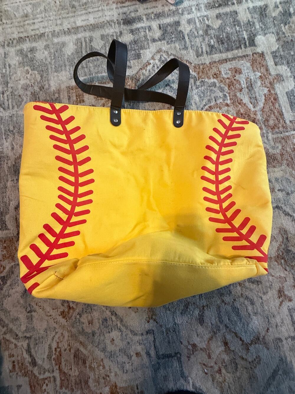 Softball Tote Bag Large Yellow Red Stitching Shoulder Beach Sports Bag